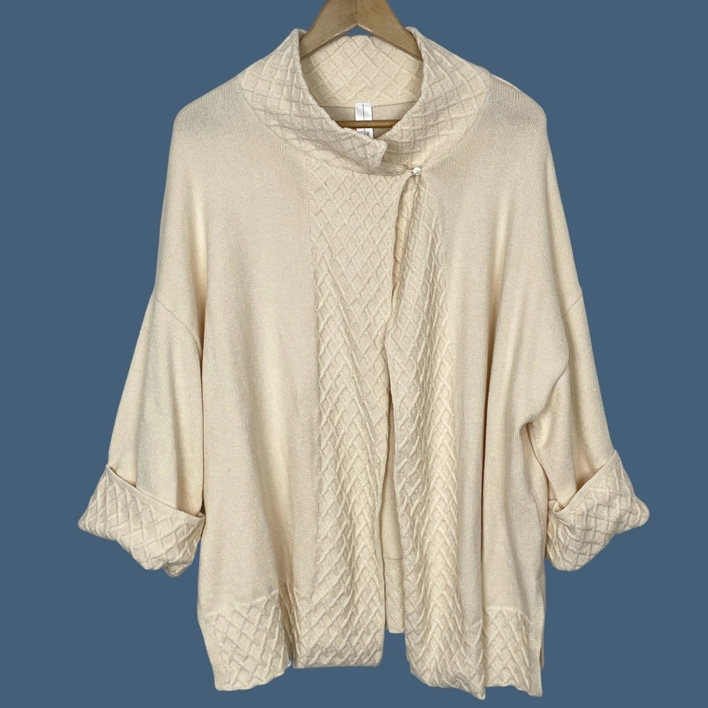 MarlaWynne Lattice Textured Cardigan Sweater Womens XL Button‎ Neck Minimalist